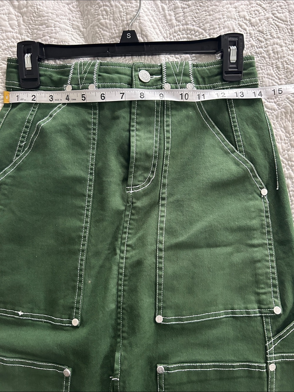 Anthr Pilcro Forest Green Carpenter Skirt Front Slit and Contrast Stitching - Picture 14 of 15